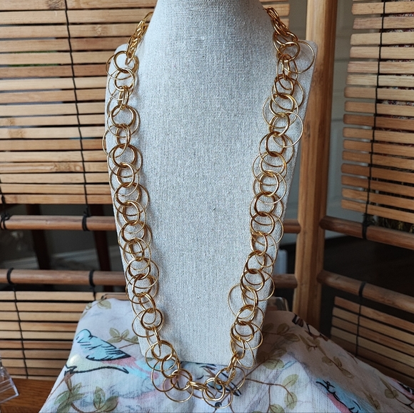 Joan Rivers Gold Tone Double Circles LING Chain Necklace NWOT Layering Signed - Picture 3 of 8
